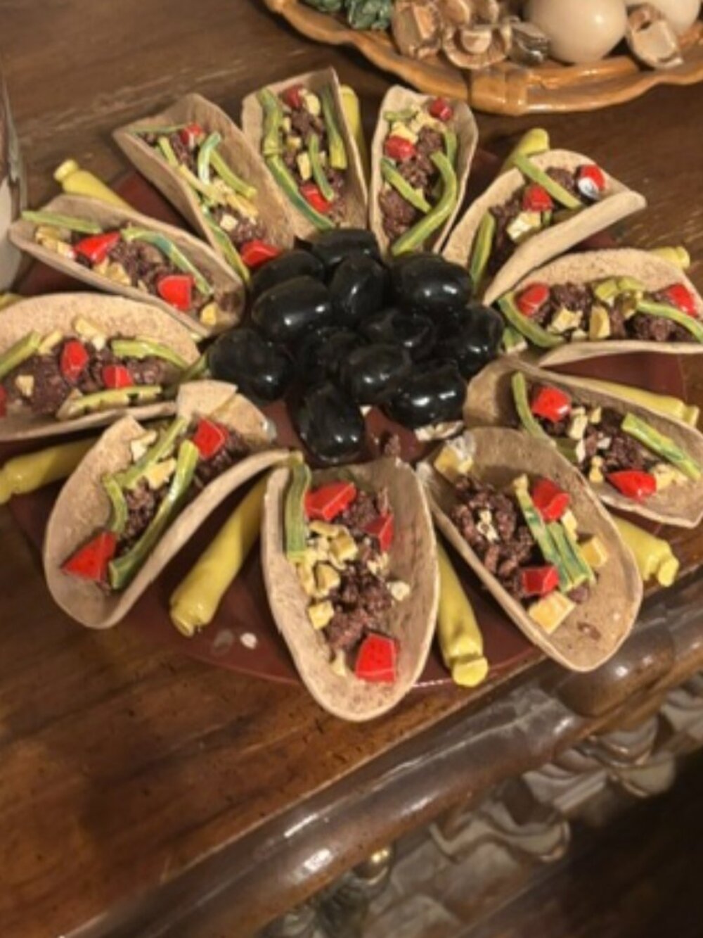 Rare! Vintage Trompe L'oeil Ceramic Taco Centerpiece